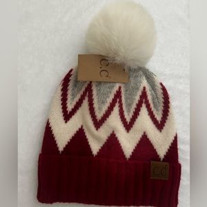 C.C Exclusive Soft Warm Chevron Multi Color Angora Knit Beanie Hat with Pom